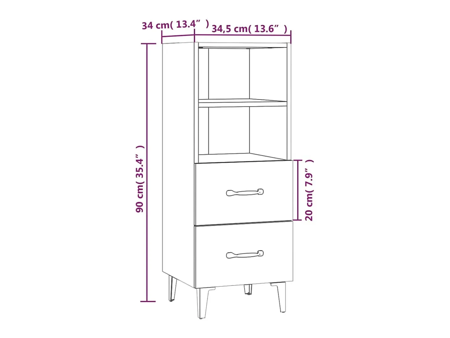 Aparador Blanco brillo 34,5x34x90 cm Madera de ingeniería