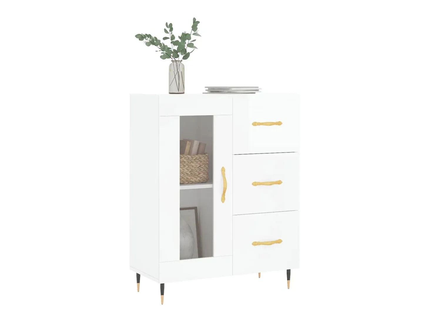 Aparador Blanco brillo 69,5x34x90 cm Madera de ingeniería