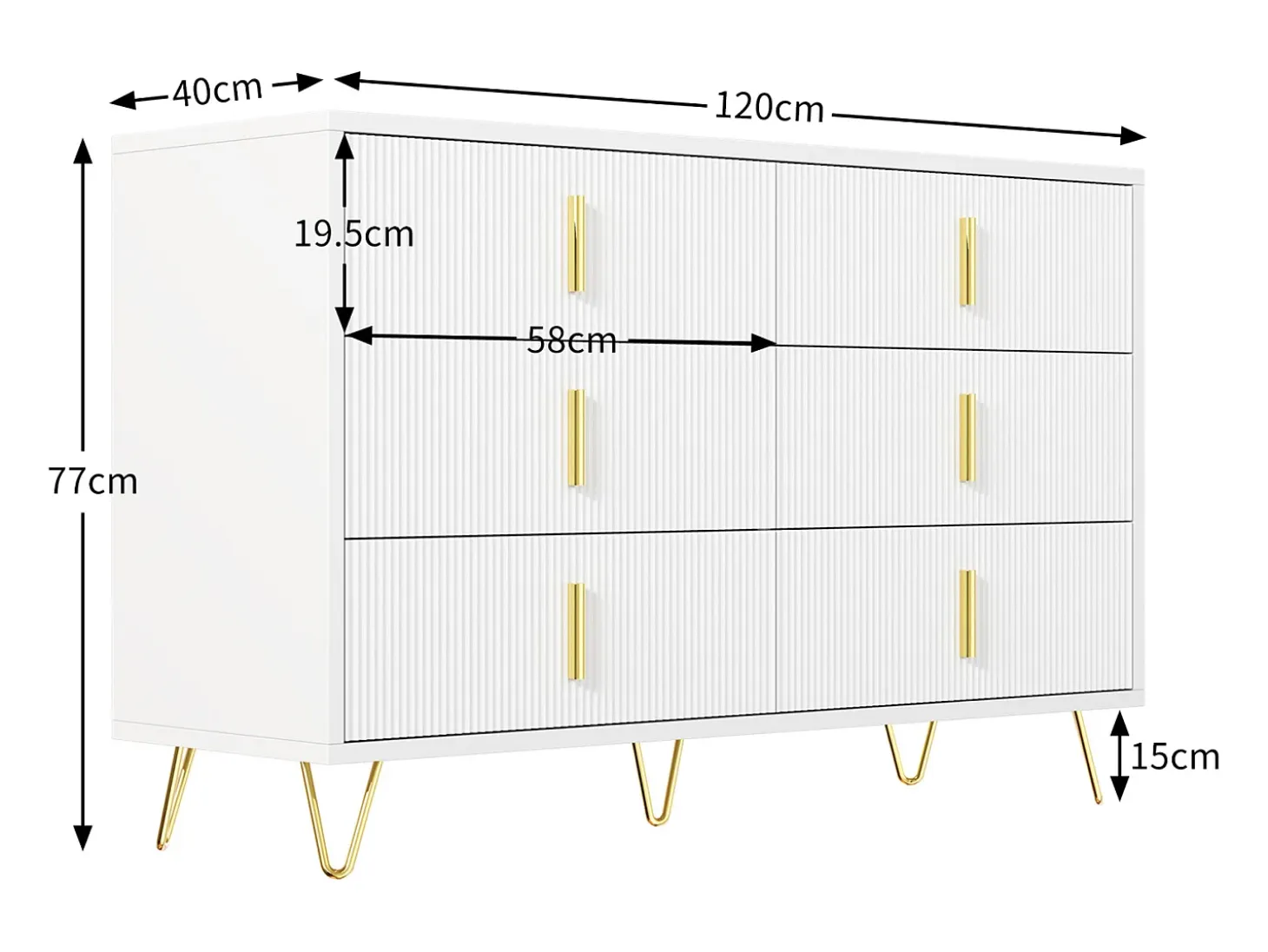 Aparador blanco con 6 cajones, cómoda esquinera moderna, ideal para dormitorio, sala de estar u oficina.