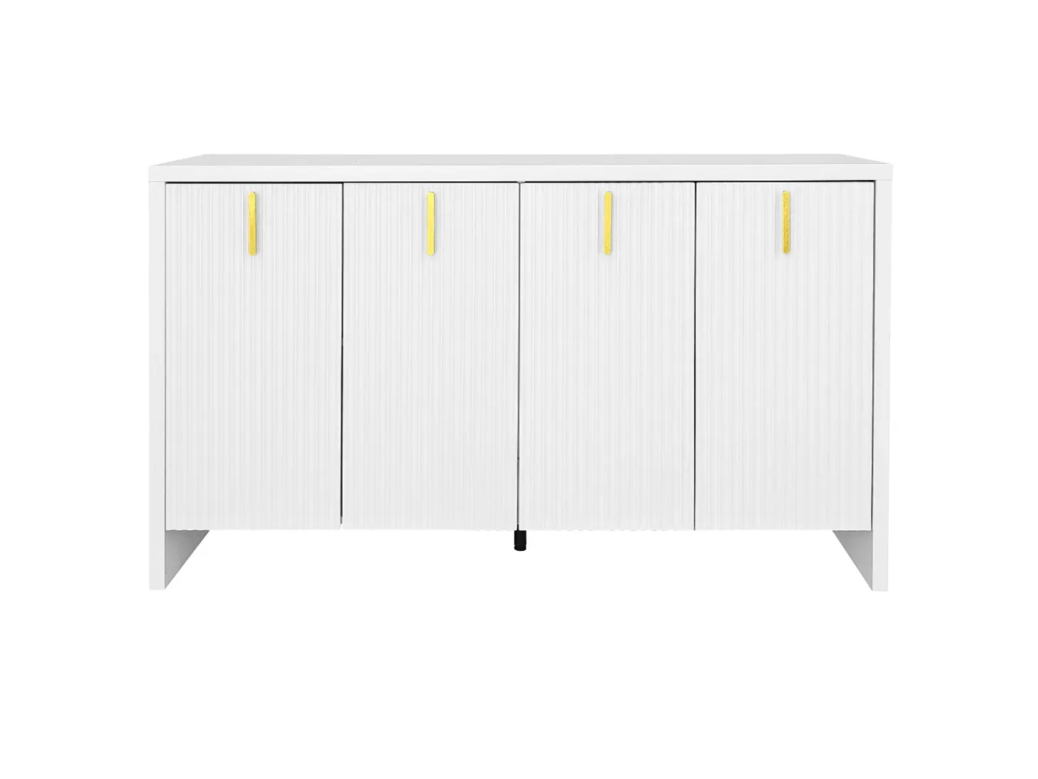 Aparador blanco con 4 puertas a rayas y separadores ajustables, tiradores dorados