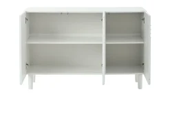 Aparador blanco con 3 puertas texturizadas y estantes regulables, patas cilíndricas - MDF