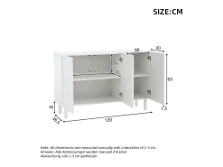 Aparador blanco con 3 puertas texturizadas y estantes regulables, patas cilíndricas - MDF