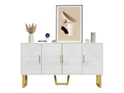 Aparador blanco con 4 puertas texturizadas - Estantes regulables 150x40x82 cm