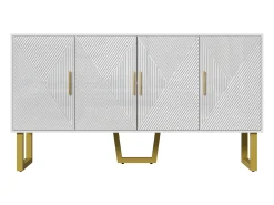 Aparador blanco con 4 puertas texturizadas - Estantes regulables 150x40x82 cm