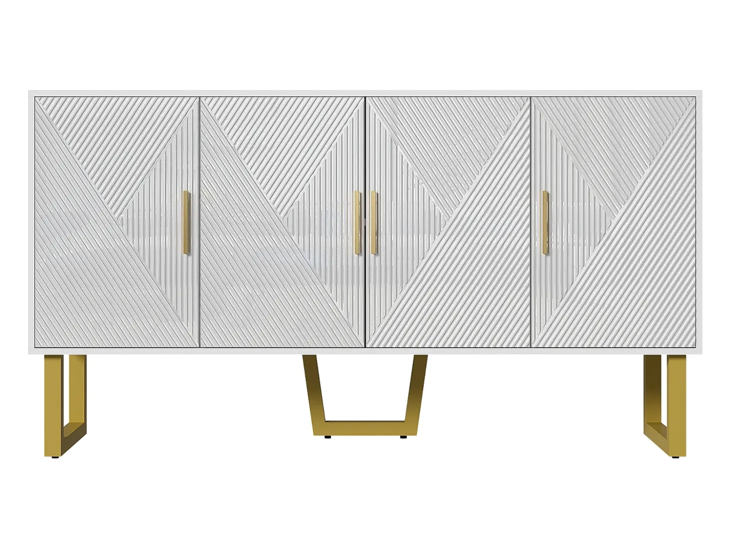 Aparador blanco con 4 puertas texturizadas - Estantes regulables 150x40x82 cm
