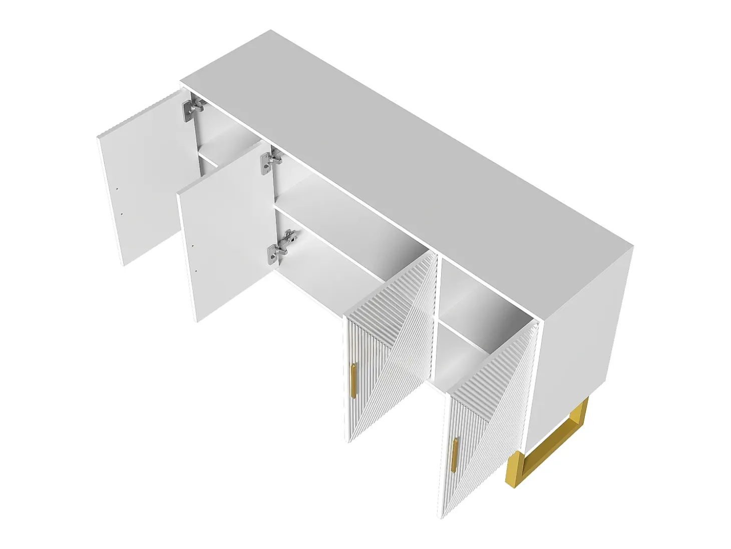 Aparador blanco con 4 puertas texturizadas - Estantes regulables 150x40x82 cm