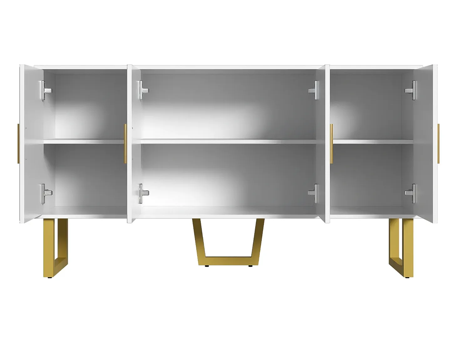 Aparador blanco con 4 puertas texturizadas - Estantes regulables 150x40x82 cm