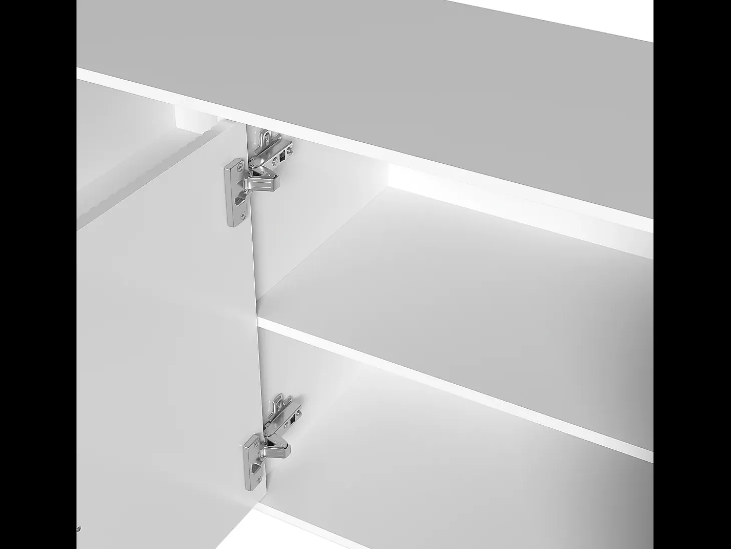 Aparador blanco con 4 puertas texturizadas - Estantes regulables 150x40x82 cm