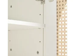 Aparador blanco con 4 puertas de ratán y estantes regulables, tiradores de metal, para salón y comedor