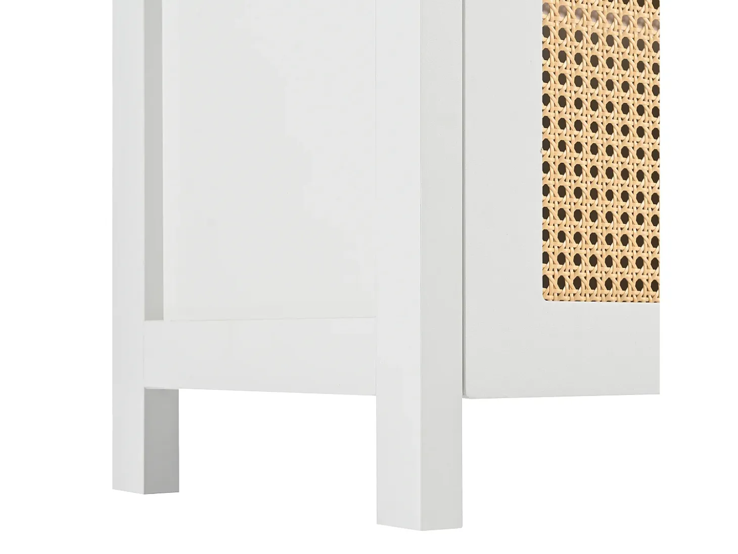 Aparador blanco con 4 puertas de ratán y estantes regulables, tiradores de metal, para salón y comedor
