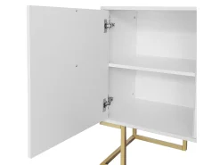 Aparador blanco con 3 puertas, estantes regulables, patas doradas, 138x40x80,5cm