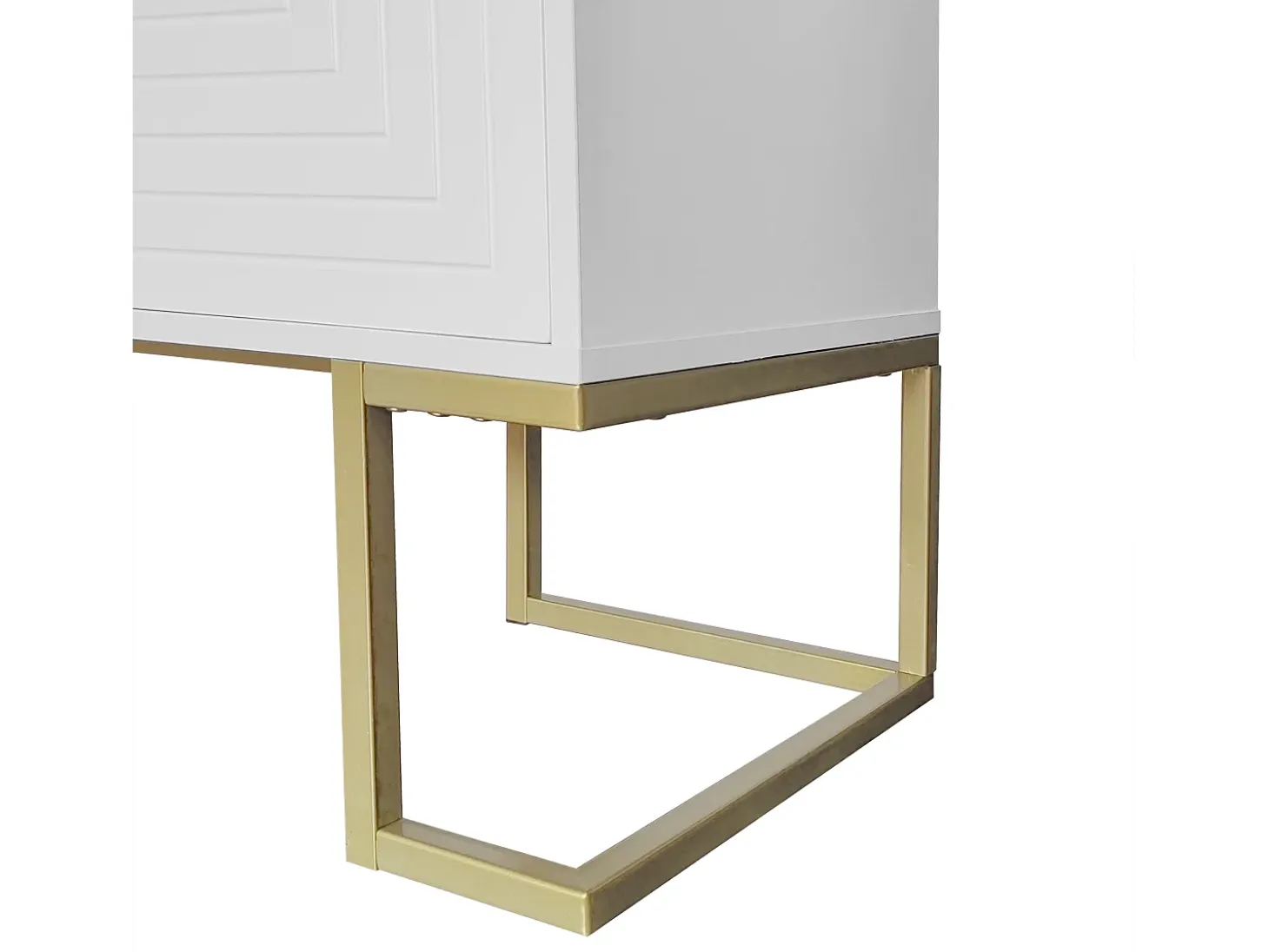 Aparador blanco con 3 puertas, estantes regulables, patas doradas, 138x40x80,5cm
