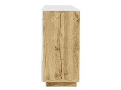Aparador blanco con tapa extraíble - Aparador con 2 cajones y 2 puertas - Iluminación LED y almacenaje abierto