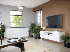 Aparador blanco de 2 puertas y 3 cajones de madera laminada 167x43 cm