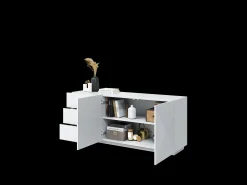 Aparador blanco de 2 puertas y 3 cajones de madera laminada 167x43 cm
