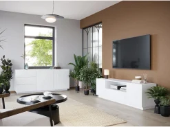 Aparador blanco de 2 puertas y 3 cajones de madera laminada 167x43 cm