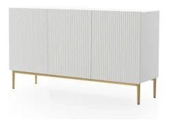 Aparador blanco de 3 puertas con pie de metal dorado 150x45 cm