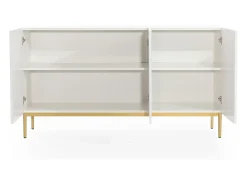 Aparador blanco de 3 puertas con pie de metal dorado 150x45 cm