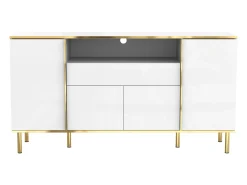 Aparador blanco de cuatro puertas y dos cajones, moderno mueble con luces LED.