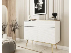 Aparador blanco glamuroso con patas doradas, 107 x 85 x 39