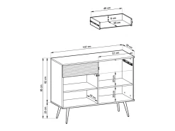 Aparador blanco glamuroso con patas doradas, 107 x 85 x 39