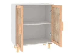 Aparador blanco madera pino maciza y ratán natural 60x30x70 cm ES28650