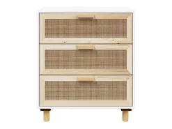 Aparador blanco madera pino maciza y ratán natural 60x30x70 cm