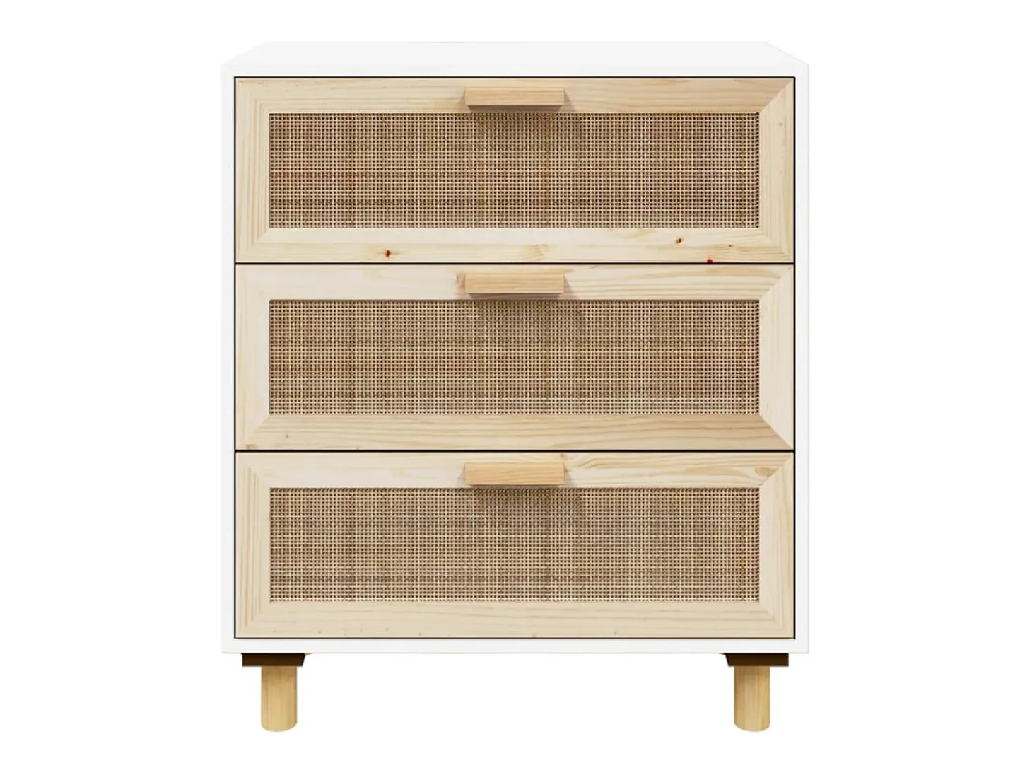 Aparador blanco madera pino maciza y ratán natural 60x30x70 cm