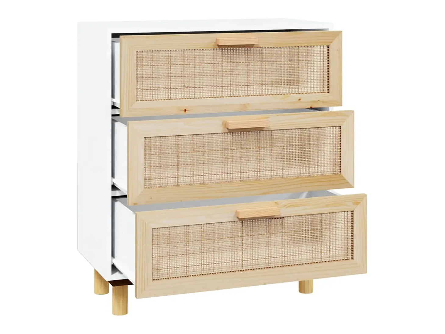 Aparador blanco madera pino maciza y ratán natural 60x30x70 cm