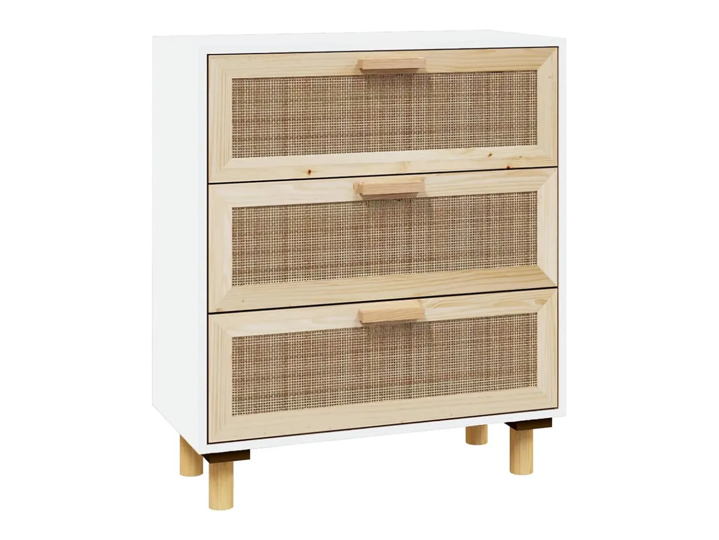 Aparador blanco madera pino maciza y ratán natural 60x30x70 cm