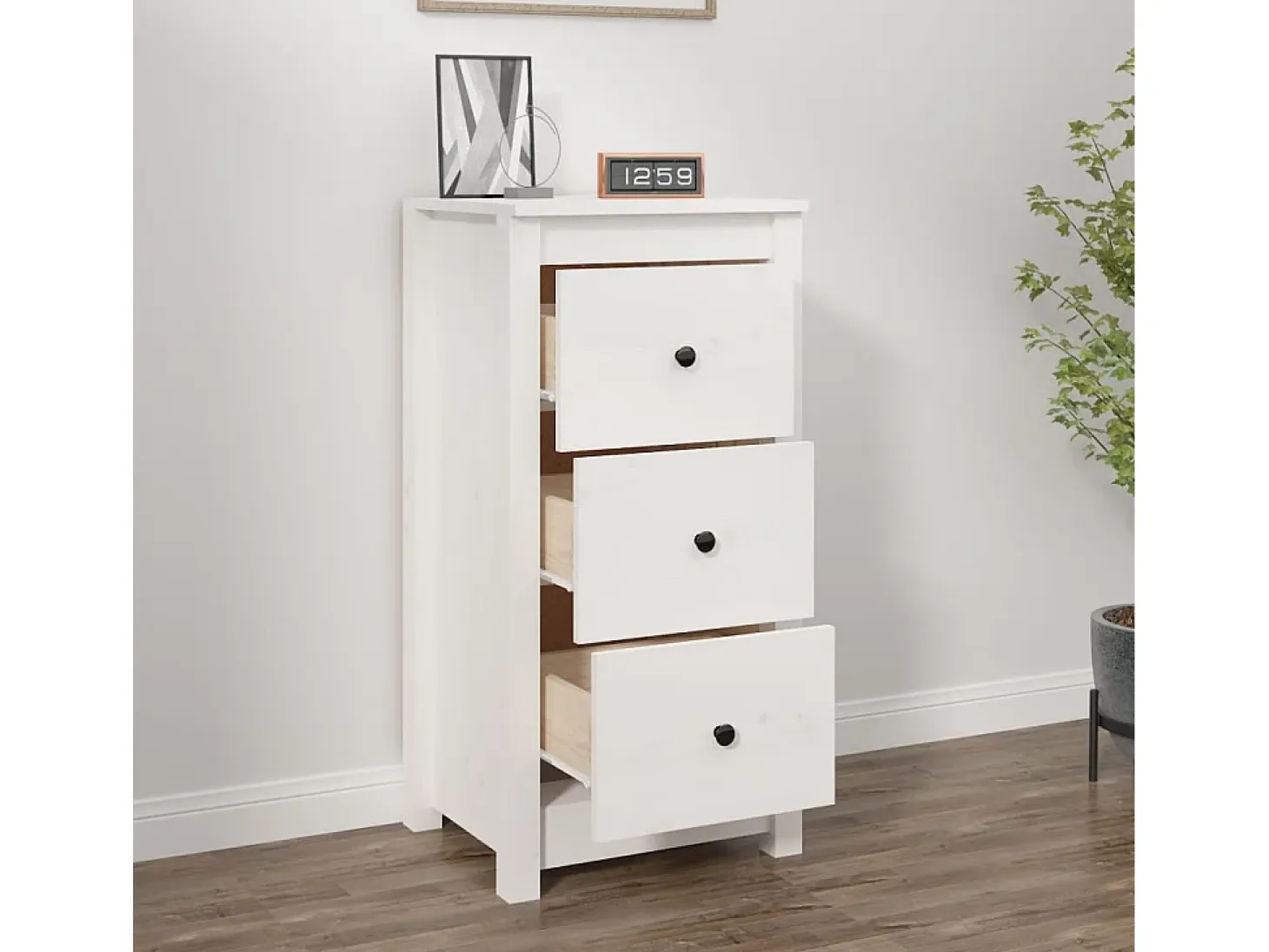 Aparador blanco 40x35x80 cm madera maciza de pino
