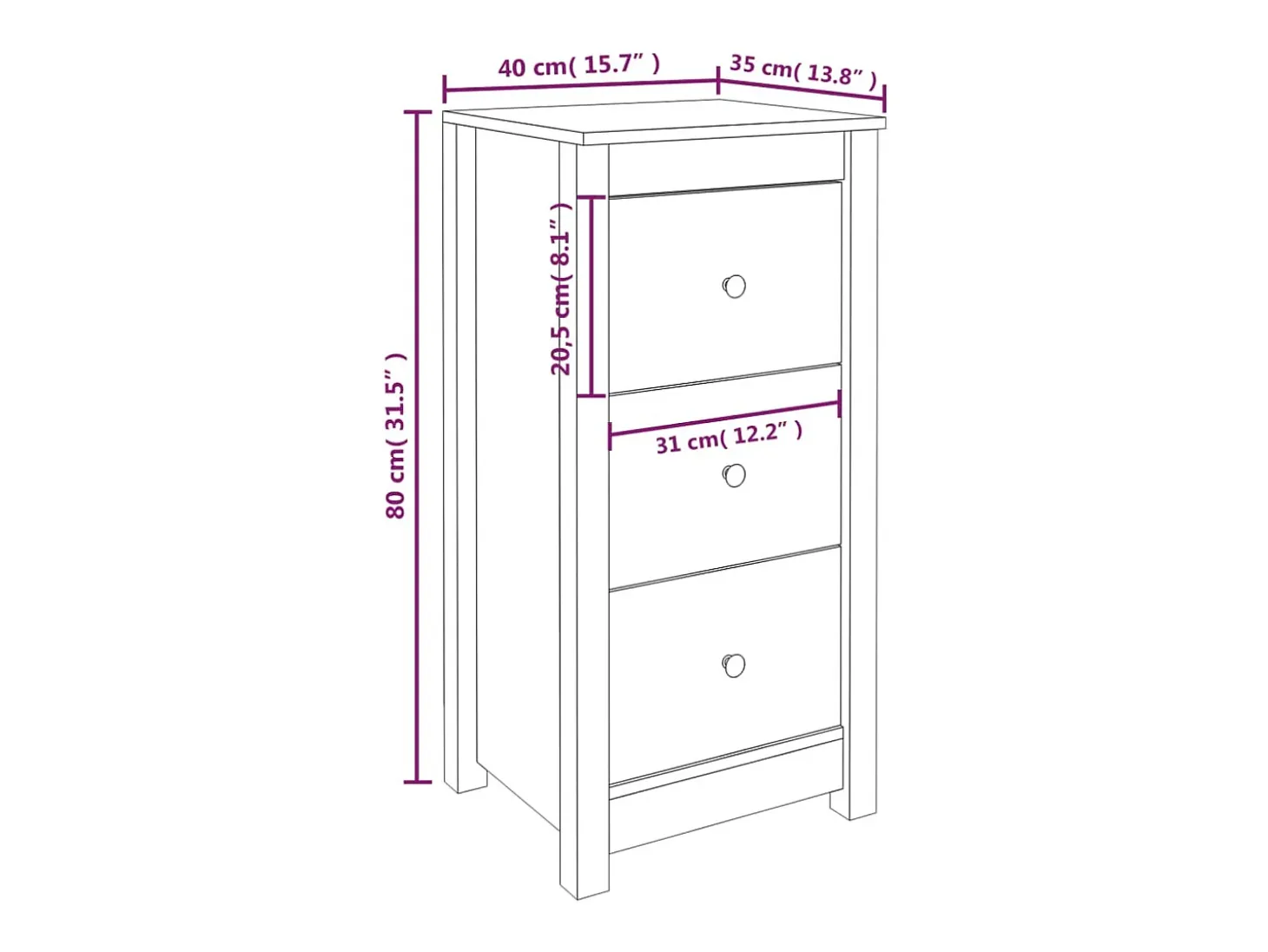 Aparador blanco 40x35x80 cm madera maciza de pino