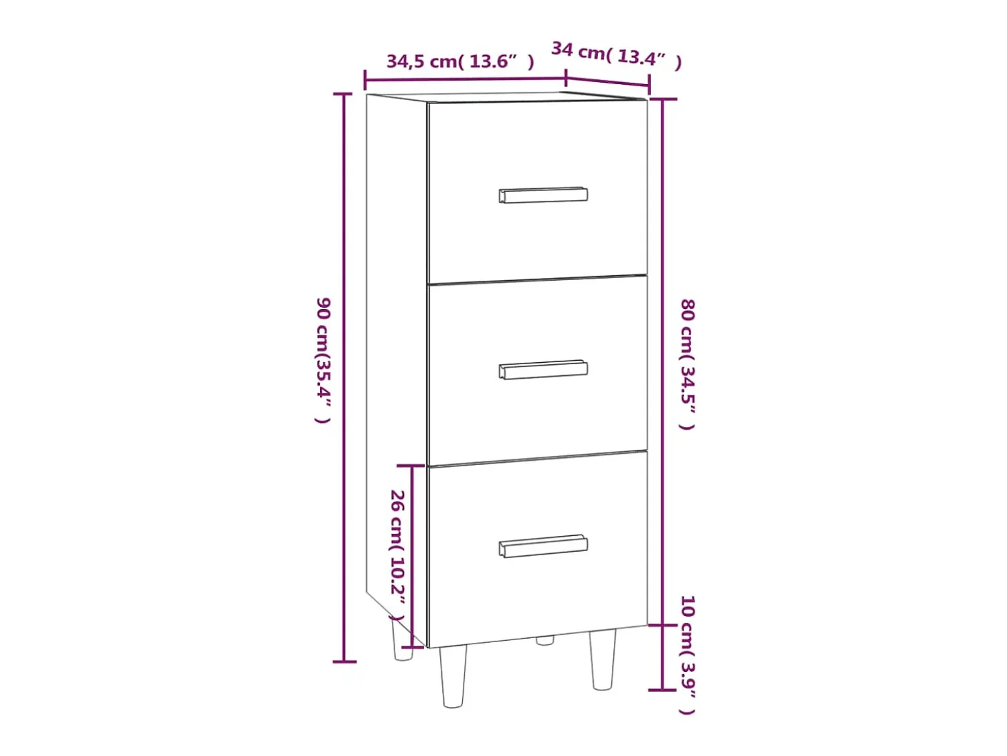 Aparador blanco 34,5x34x90 cm madera de ingeniería