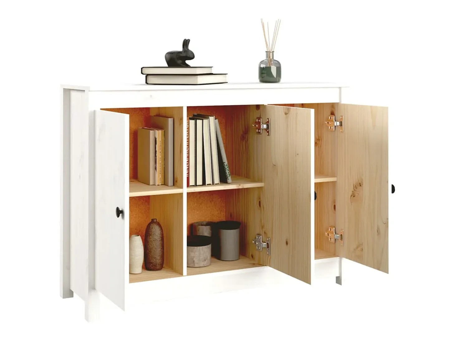 Aparador Blanco 100x35x74 cm Madera Maciza de Pino