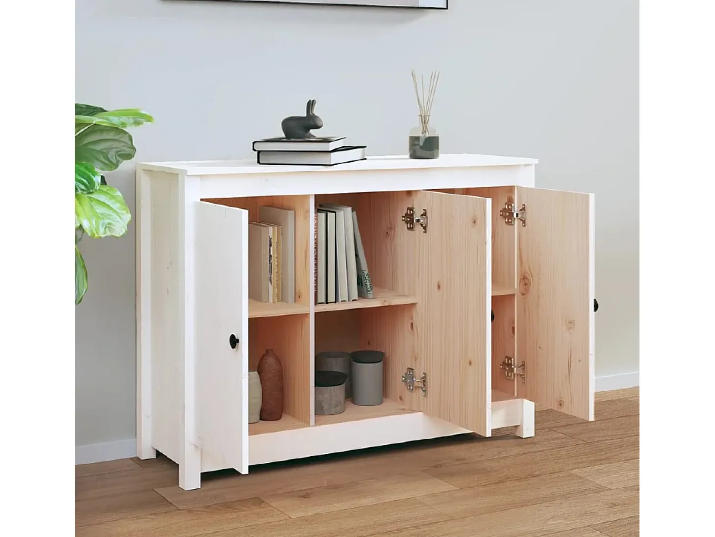 Aparador Blanco 100x35x74 cm Madera Maciza de Pino