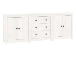 Aparador Blanco 210x35x80 cm Madera Maciza de Pino