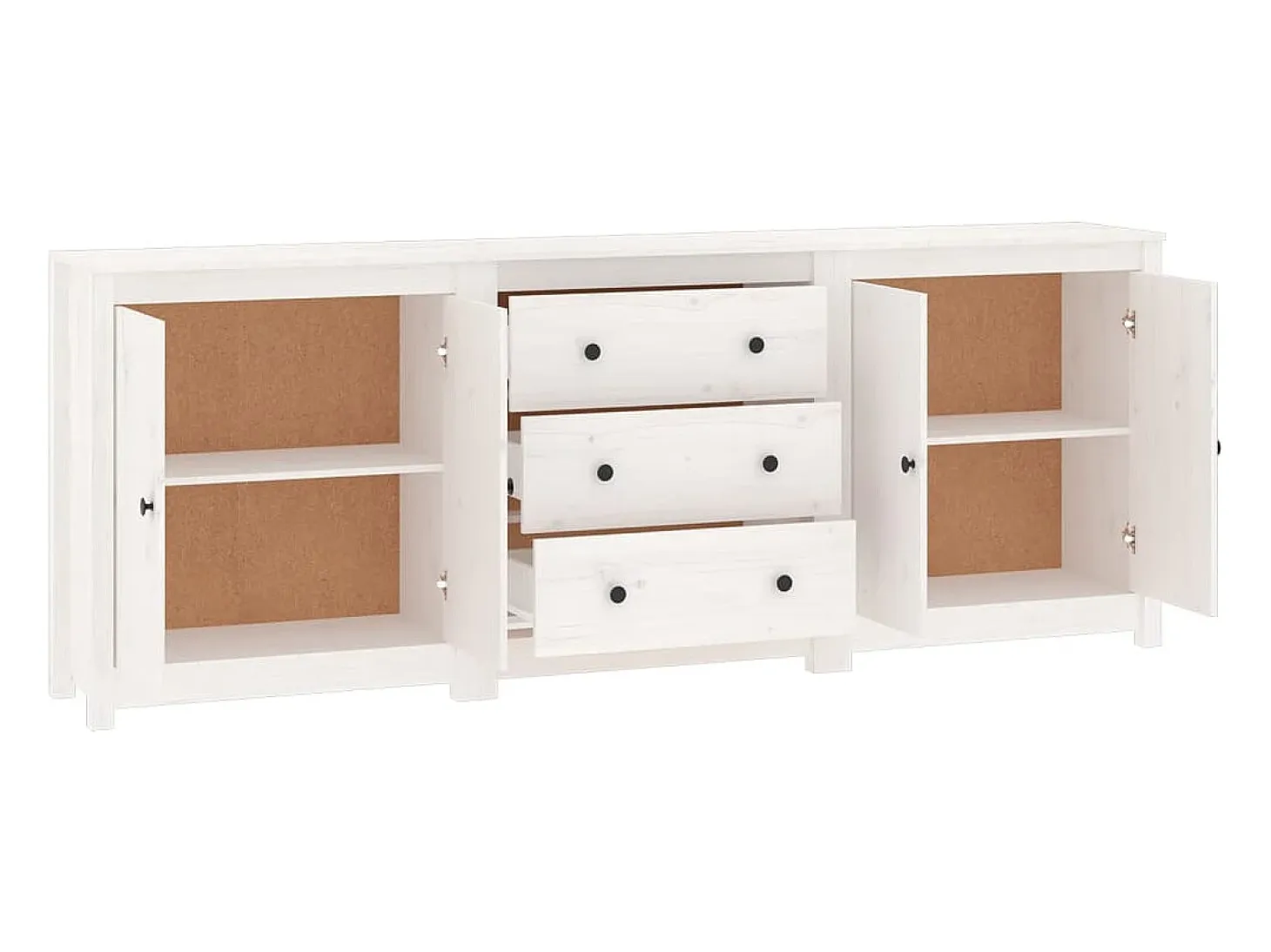 Aparador Blanco 210x35x80 cm Madera Maciza de Pino