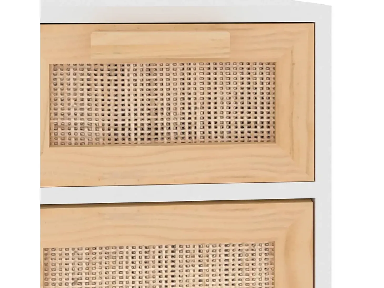 Aparador Blanco 60x30x75 cm Madera maciza de pino y ratán natural