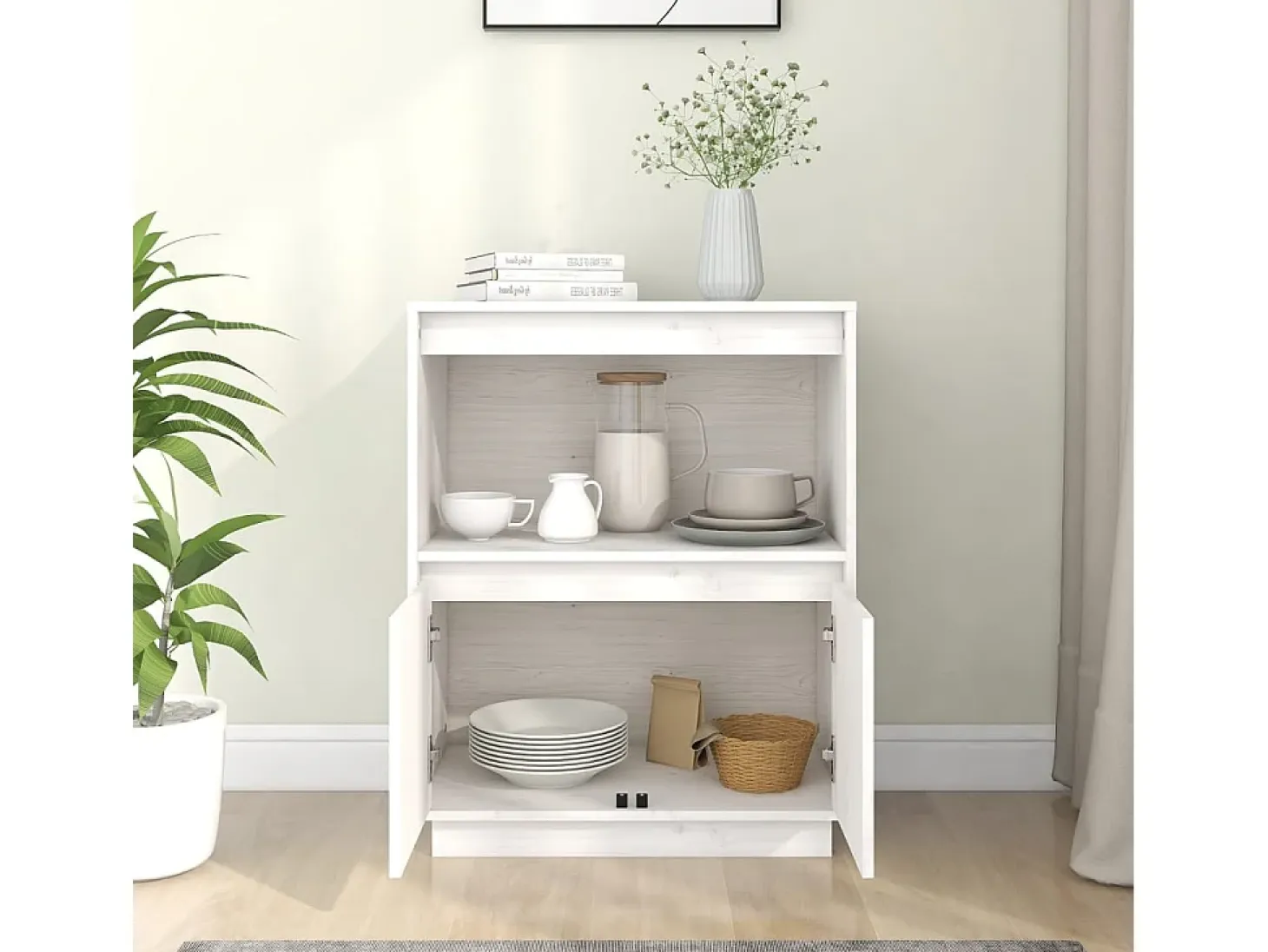 Aparador Blanco 60x34x75 cm Madera Maciza de Pino
