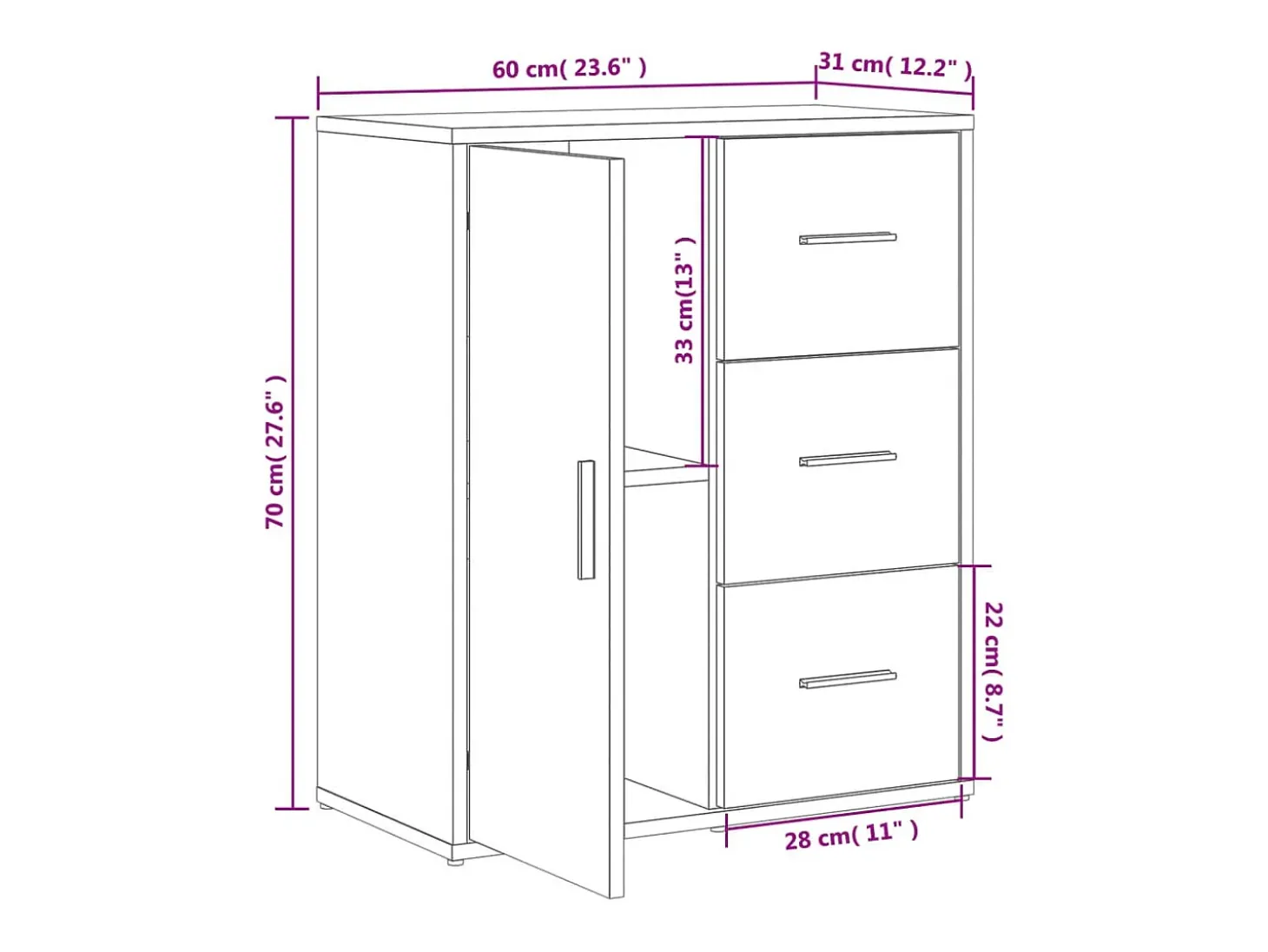 Aparador blanco 60x31x70 cm madera contrachapada