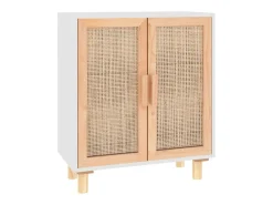 Aparador Blanco 60x30x70 cm Madera maciza de pino y ratán natural