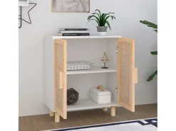Aparador Blanco 60x30x70 cm Madera maciza de pino y ratán natural