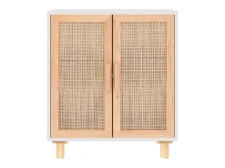 Aparador Blanco 60x30x70 cm Madera maciza de pino y ratán natural