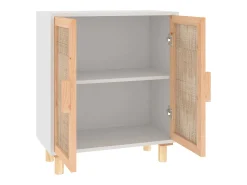 Aparador Blanco 60x30x70 cm Madera maciza de pino y ratán natural