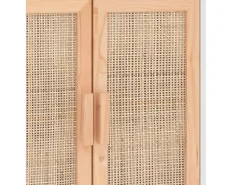 Aparador Blanco 60x30x70 cm Madera maciza de pino y ratán natural