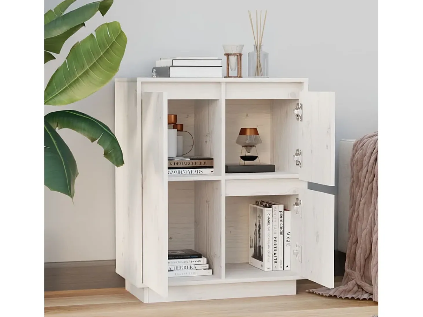 Aparador Blanco 60x34x75 cm Madera Maciza de Pino
