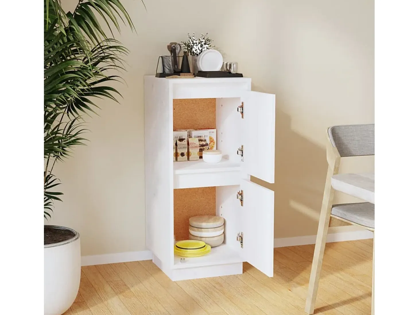 Aparador Blanco 31,5x34x75 cm Madera Maciza de Pino