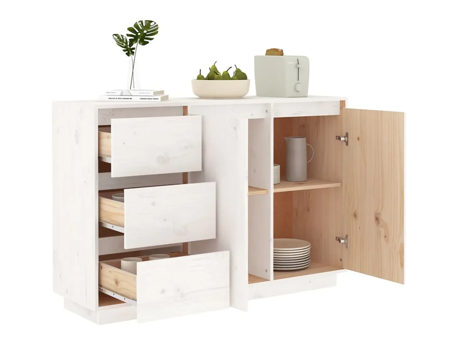 Aparador Blanco 111x34x75 cm Madera Maciza de Pino