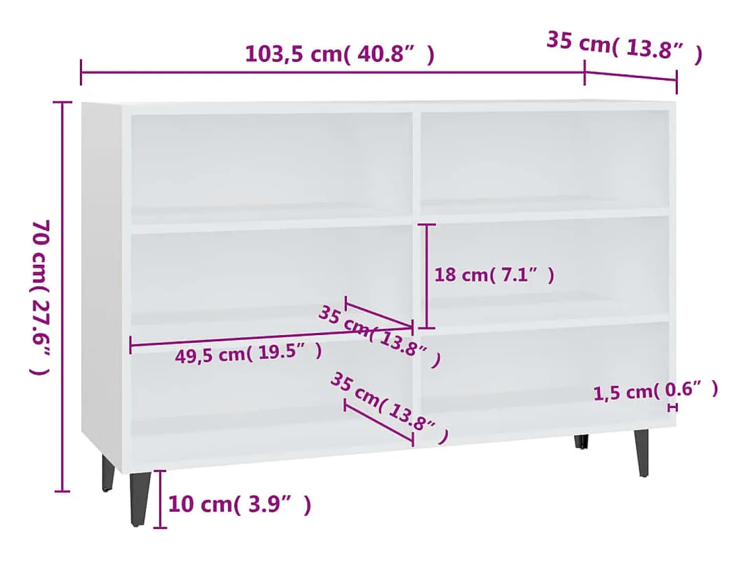 Aparador blanco 103,5x35x70 cm madera de ingeniería