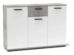 Aparador Bosco 3 puertas 1 cajón, mueble con almacenamiento de salón color Cemento y Blanco 120 cm